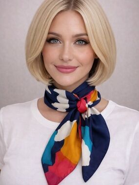 Fashionable Navy Multi-Silky Feel Abstract Multi Coloured Neck Scarf